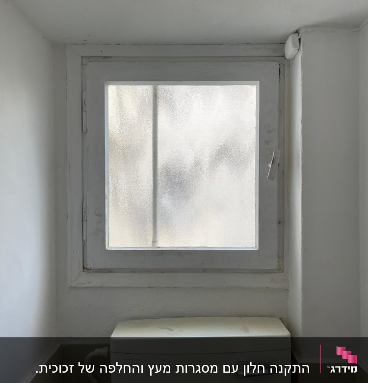 חלון אלומיניום עם זכוכית חלבית